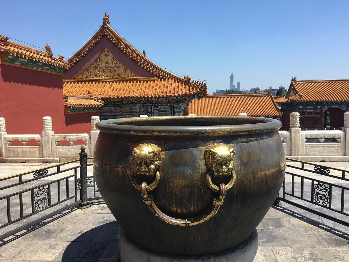 Bronze water vat in a courtyard of the Forbidden City