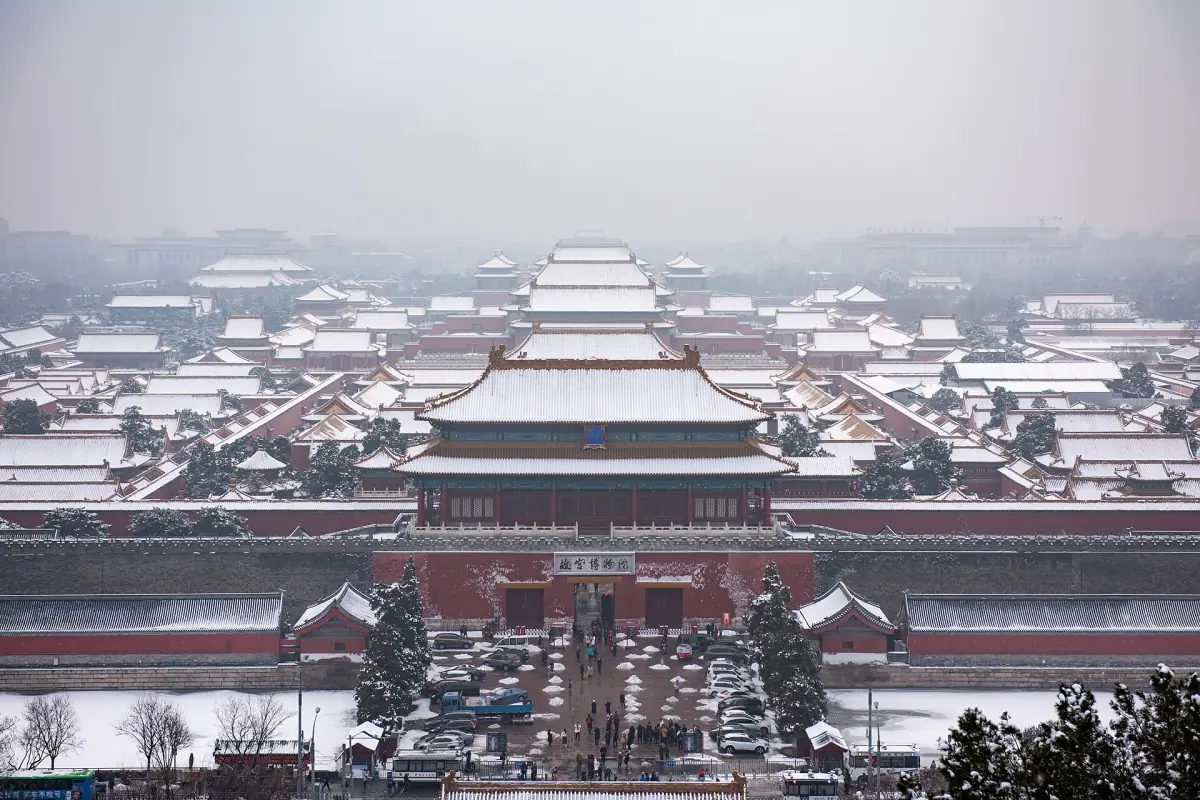 Snow on the roofs of the Forbidden City in winter