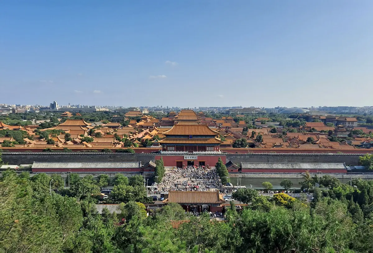 The golden roofs of the Forbidden City seen from Jingshan Park