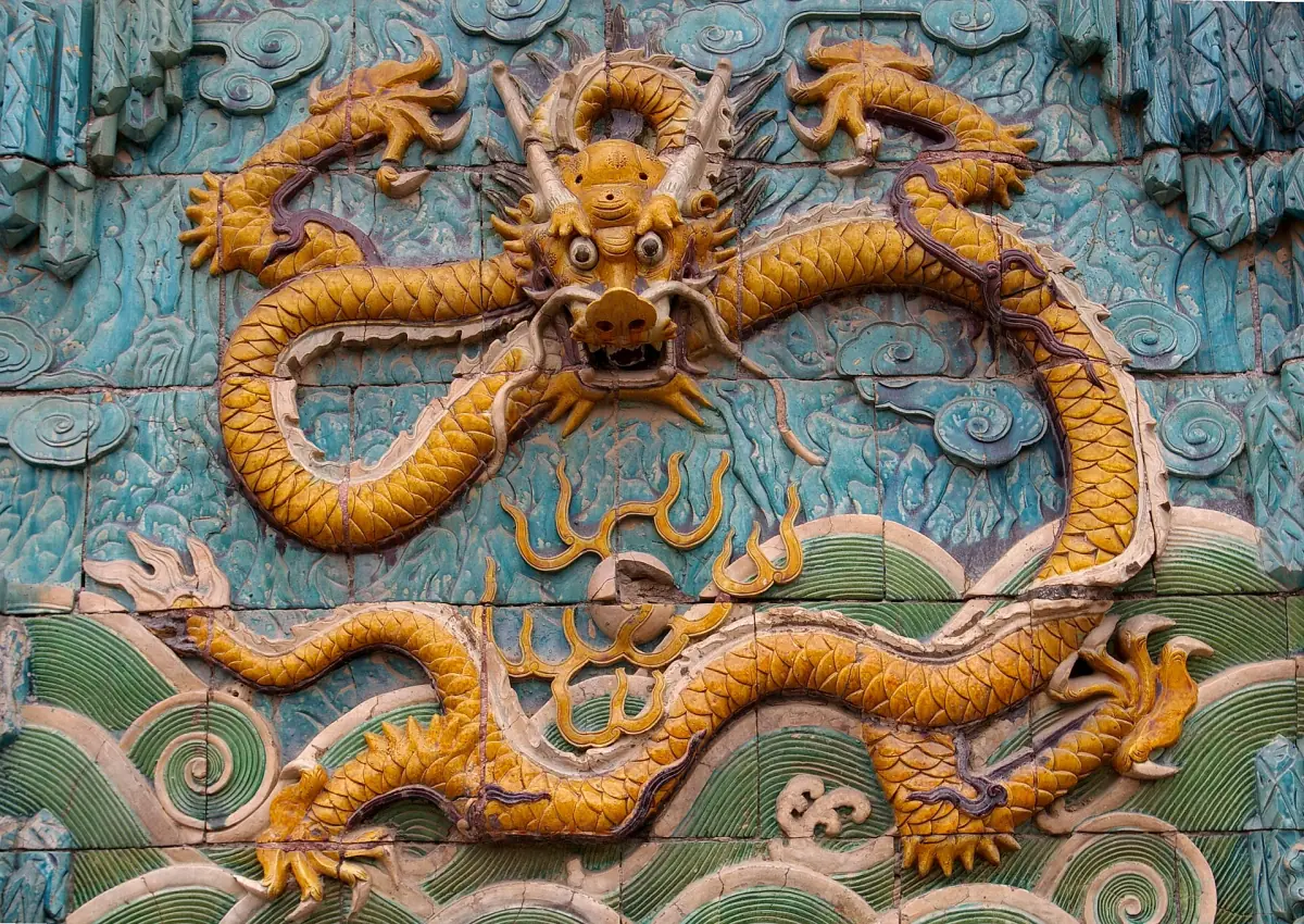 Glazed tile dragon on the Nine Dragon Wall
